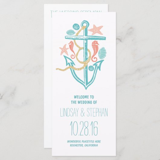 Anker nautische strand bruiloft programma (Voorkant / Achterkant)