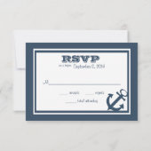 Anker Navy Blue Stripes Strand Bruiloft Reactie RSVP Kaartje (Achterkant)