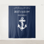 Anker Navy Mr. & Mrs. Bruiloft Achtergrond banner Wandkleed (Voorkant)