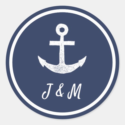 Anker Navy Nautical Boat Wedding Custom Ronde Sticker (Voorkant)