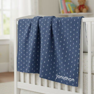 Anker Navy & Wit Patroon ID836 Fleece Deken