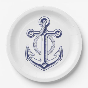 Anker Ocean Sailor Navy Blue Nautische bruiloft Papieren Bordje