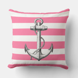 Anker op Cute Nautical Roze Streep Patroon Kussen