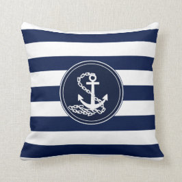 Anker op de Nautical Blue and White Stripes Sailor Kussen