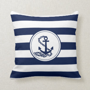 Anker op de Nautical Blue and White Stripes Sailor Kussen