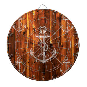 anker op donkere houten planken dartbord