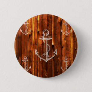 anker op donkere houten planken ronde button 5,7 cm
