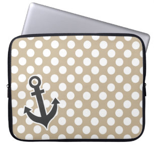 Anker op Khaki Polka Dots Laptop Sleeve