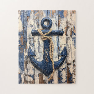 Anker op rustieke houten planken legpuzzel