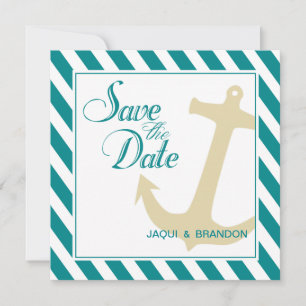 Anker op Strepen Bewaar de Datum turquoise wit Save The Date