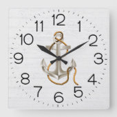 Anker op Whitewashington Wood Square Wall klok (Voorkant)