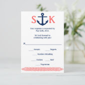 Anker RSVP kaart voor zeilers in marineblauw en ko (Staand voorkant)