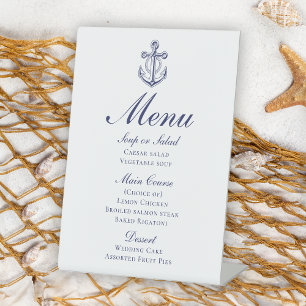 Anker Sailor Marine Blauw Nautisch Bruiloft Menu Reclamebord Met Voetstuk