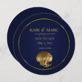 Anker Schelp Save the Date | marineblauw & goud Kaart (Voorkant / Achterkant)
