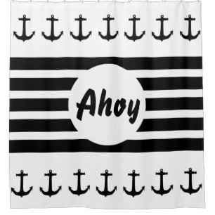 Anker & Stripes zwart + uw ruggr. en ideeën Douchegordijn