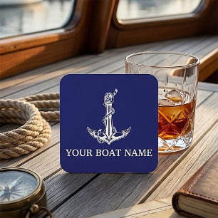 Anker Touw Boot Naam Vintage Scheepvaart Vierkante Kartonnen Onderzetter