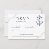 Anker & Touw Nautisch Monogram Marine & Wit RSVP Kaartje (Voorkant)