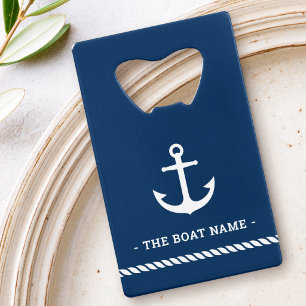 Anker touw rand boot naam donkerblauw kredietkaart flessenopener
