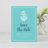 Anker Turquoise en Blauwe Script Bewaar de Datum Save The Date (Staand voorkant)