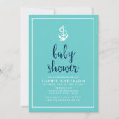Anker Turquoise en Blue Script Baby shower Kaart (Voorkant)