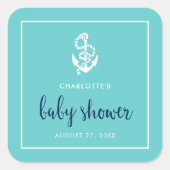 Anker Turquoise en Blue Script Baby shower Vierkante Sticker (Voorkant)