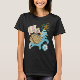 Anker Zeiler Golven Kompas Zeilboot Kapitein Zeil T-shirt