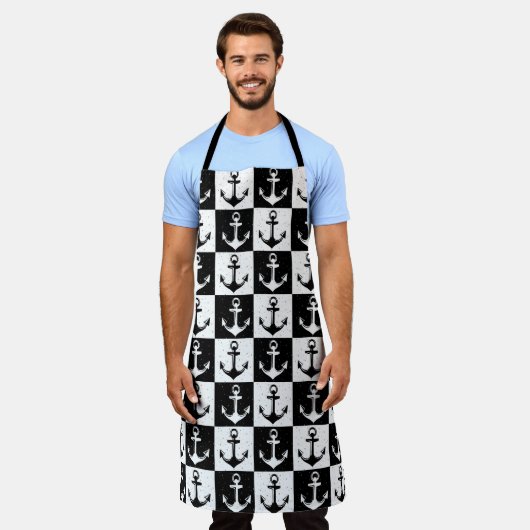 Anker Zwart Wit geruit blokpatroon Schort (Gedragen)
