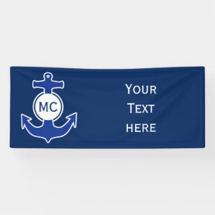 Ankerblauw / Contour white + uw ideeën Spandoek