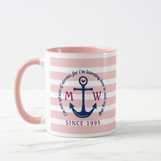 Ankerhartritmeroze strips Nautisch monogram Logo Mok (Links)