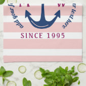 Ankerhartritmeroze strips Nautisch monogram Logo Theedoek (Gevouwen)