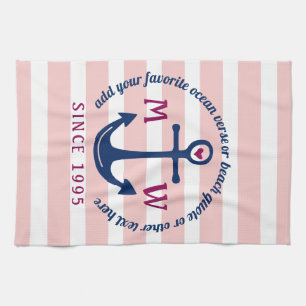 Ankerhartritmeroze strips Nautisch monogram Logo Theedoek