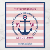 Ankerhartritmeroze strips Nautisch monogram Logo Wijn Etiket (Enkel label)