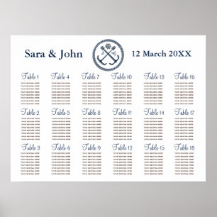 Ankermonogrammen, Nautical bruiloft Seating Chart Poster