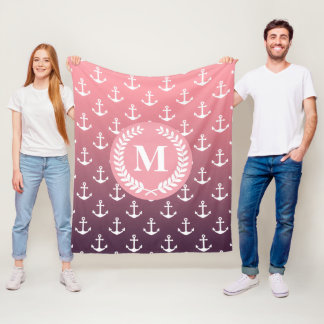 Ankerpatroon en monogram fleece deken