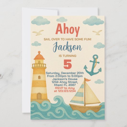 Ankers Aweigh! nautische verjaardag uitnodiging (Voorkant)