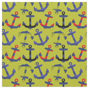Ankers Aweigh, stripte Anchors op Green Fabric Stof