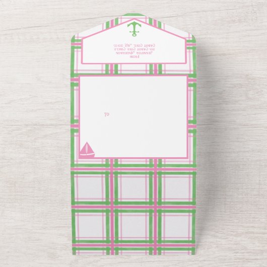 Ankers weg meisje nautische Baby shower All In One Uitnodiging (Buitenkant)