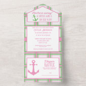 Ankers weg meisje nautische Baby shower All In One Uitnodiging (Binnen)