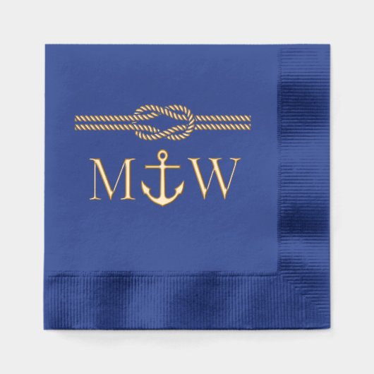 Ankertouw Knoop Grens Bruiloft 2 Initiaal Monogram Folie Servetten (Voorkant)
