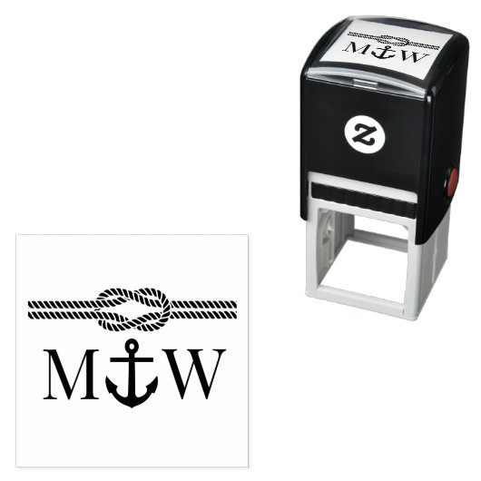 Ankertouw Knoop Grens Bruiloft 2 Initiaal Monogram Zelfinktende Stempel (In situ)