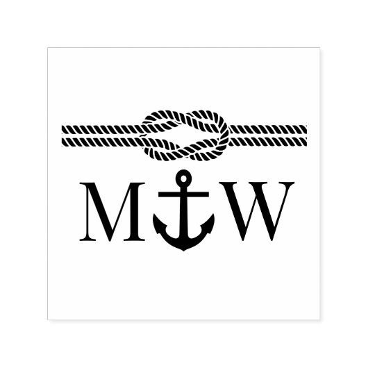 Ankertouw Knoop Grens Bruiloft 2 Initiaal Monogram Zelfinktende Stempel (Design)