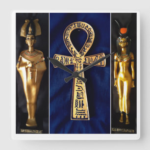 Ankh Egyptian Blue Background Vierkante Klok