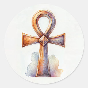 Ankh in gouden Waterverf Ronde Sticker