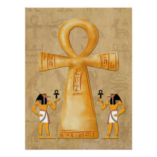 Ankh Sleutel Van Leven Op Hieroglyph Perfect Poster