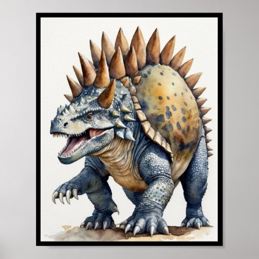 Ankylosaurus Dinosaur Waterverf schilderij Poster (Voorkant)