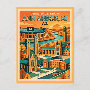 Ann Arbor MI A2 Vintage Stijl Briefkaart