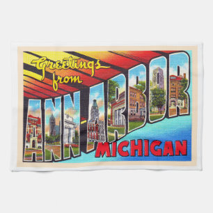 Ann Arbor Michigan Briefkaart met grote letters Theedoek