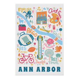 Ann Arbor Michigan Kaart Favoriete dingen Perfect Poster