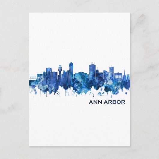 Ann Arbor Michigan Skyline Blue Feestdagenkaart (Voorkant)