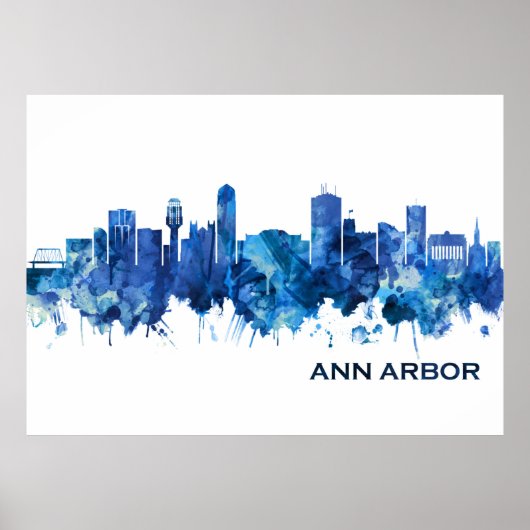 Ann Arbor Michigan Skyline Blue Poster (Voorkant)